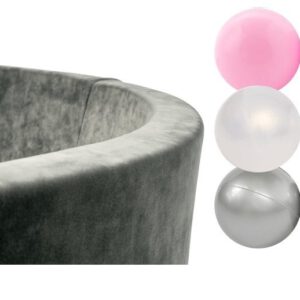 Misioo Ballenbak Rond 90x30 |  Velvet Grey incl. 150 ballen (Pearl/Silver/Light Pink Pearl)