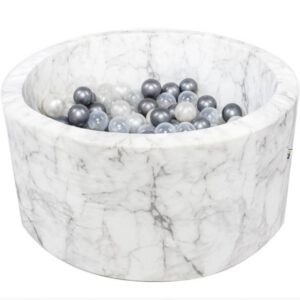 Misioo Ballenbak XL Rond 90x40 | White Marble incl. 300 ballen (Mermaid/Pearl/Silver)