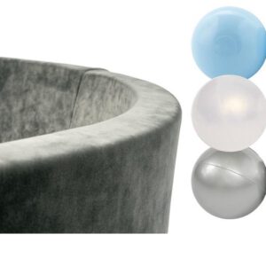 Misioo Ballenbak Rond 90x30 |  Velvet Grey incl. 150 ballen (Pearl/Silver/Light Blue)