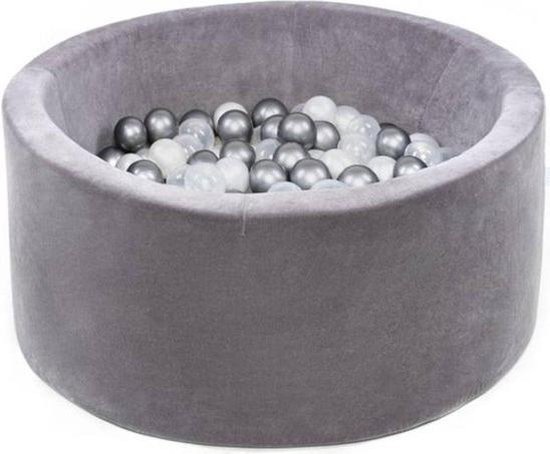 Misioo Ballenbak XL Rond 90x40 | Velvet Grey incl. 150 ballen (Mermaid/Pearl/Silver)