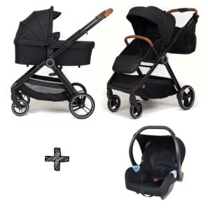 Kinderwagen Novi Baby® Neo Black/Cognac Grip 3-in-1 Incl. Autostoel Onyx Black