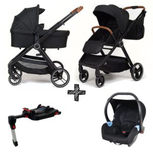 Kinderwagen Novi Baby® Neo Black/Cognac Grip 3-in-1 Incl.  Autostoel Onyx & Base
