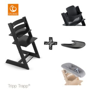 SET | Kinderstoel Stokke® Tripp Trapp® Black met Newbornset & Babyset & Eetblad
