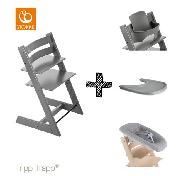 SET | Kinderstoel Stokke® Tripp Trapp® Storm Grey met Newbornset & Babyset & Eetblad