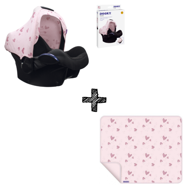 Set | Zonnekap Dooky Hoody Pink Heart + Blanket 70x85 Pink Heart